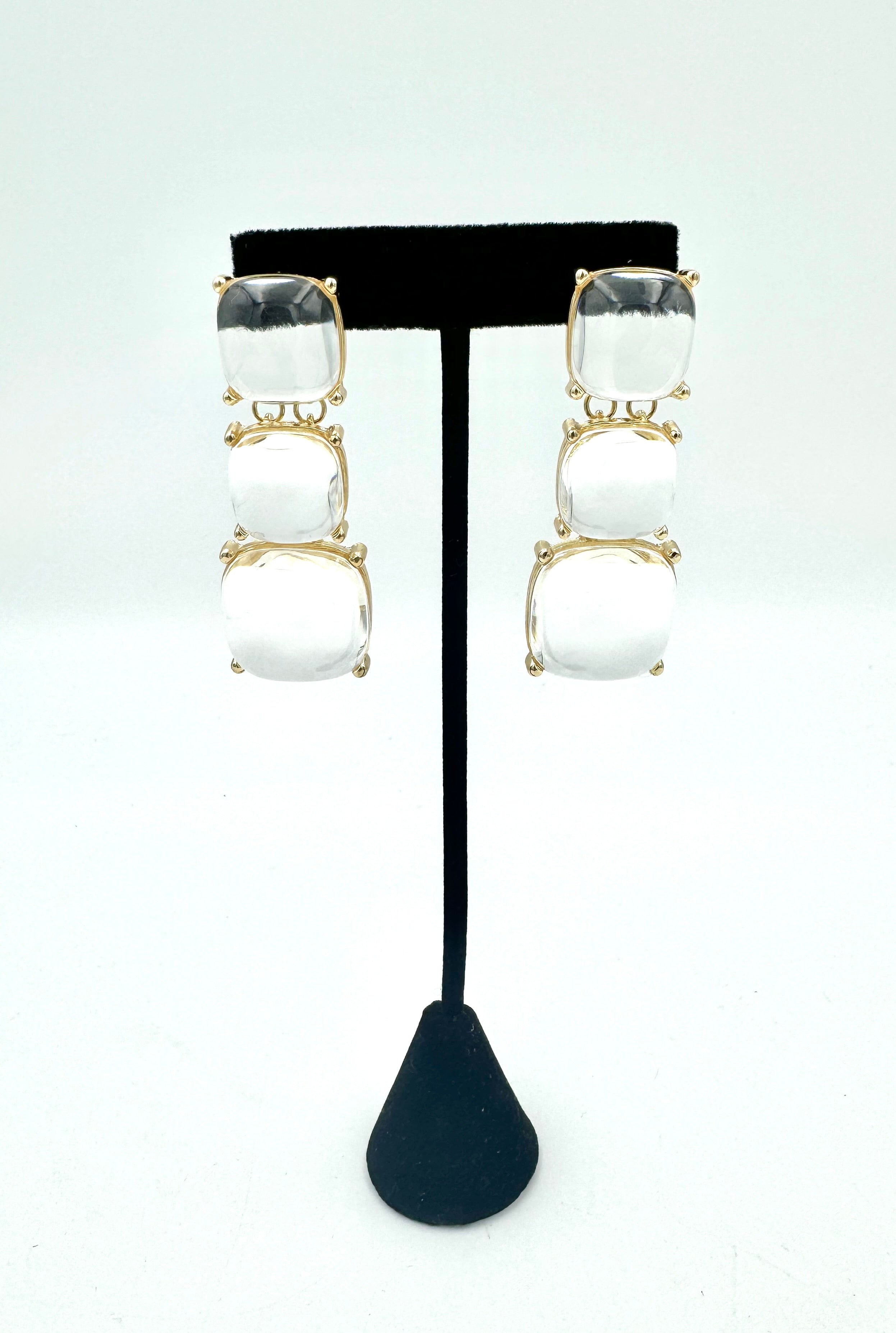 Triple Square Crystal Drop Post Earrings