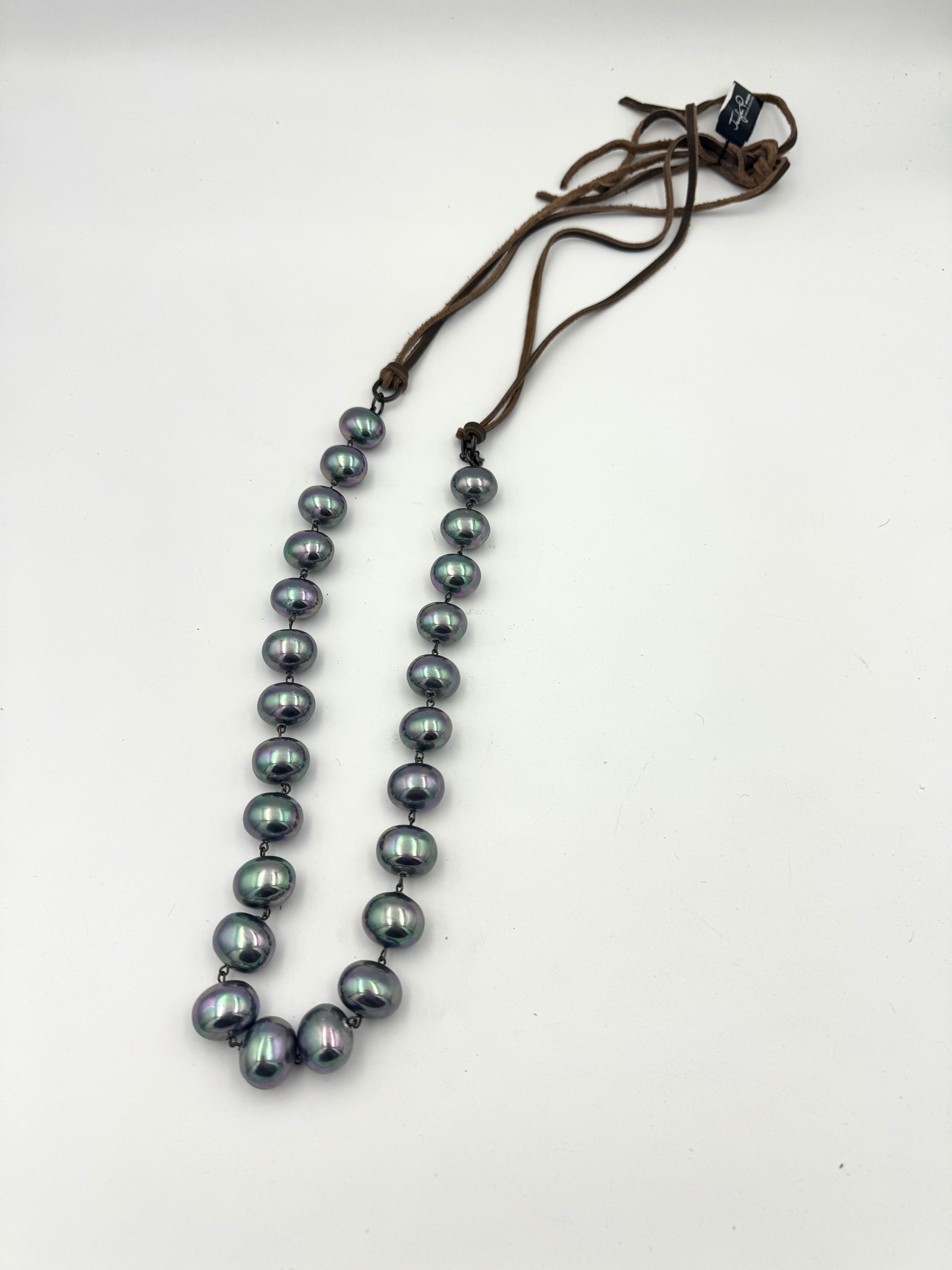 Dual Marshmallow Pearl on Leather Cord Hatband and Necklace