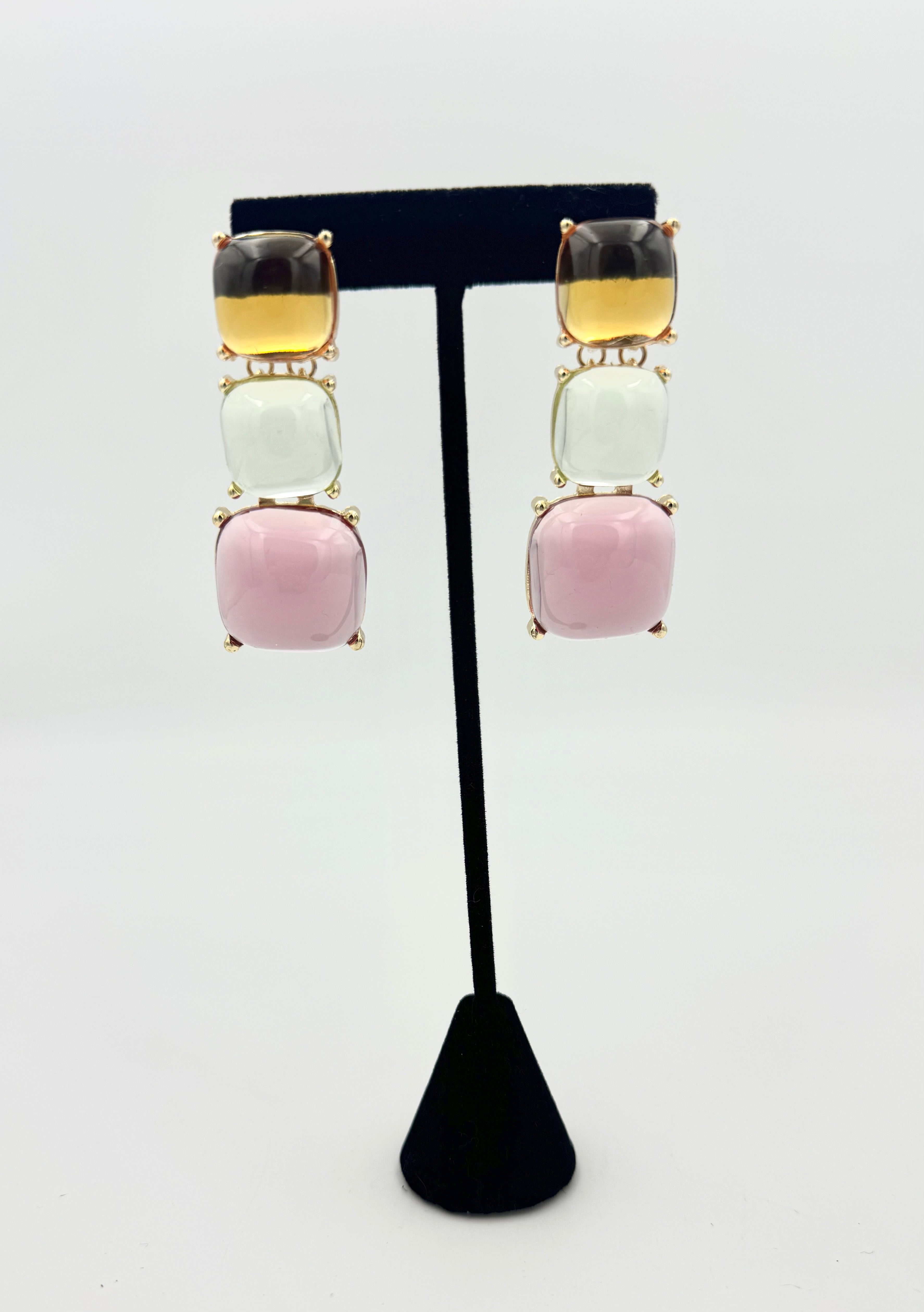 Triple Square Crystal Drop Post Earrings