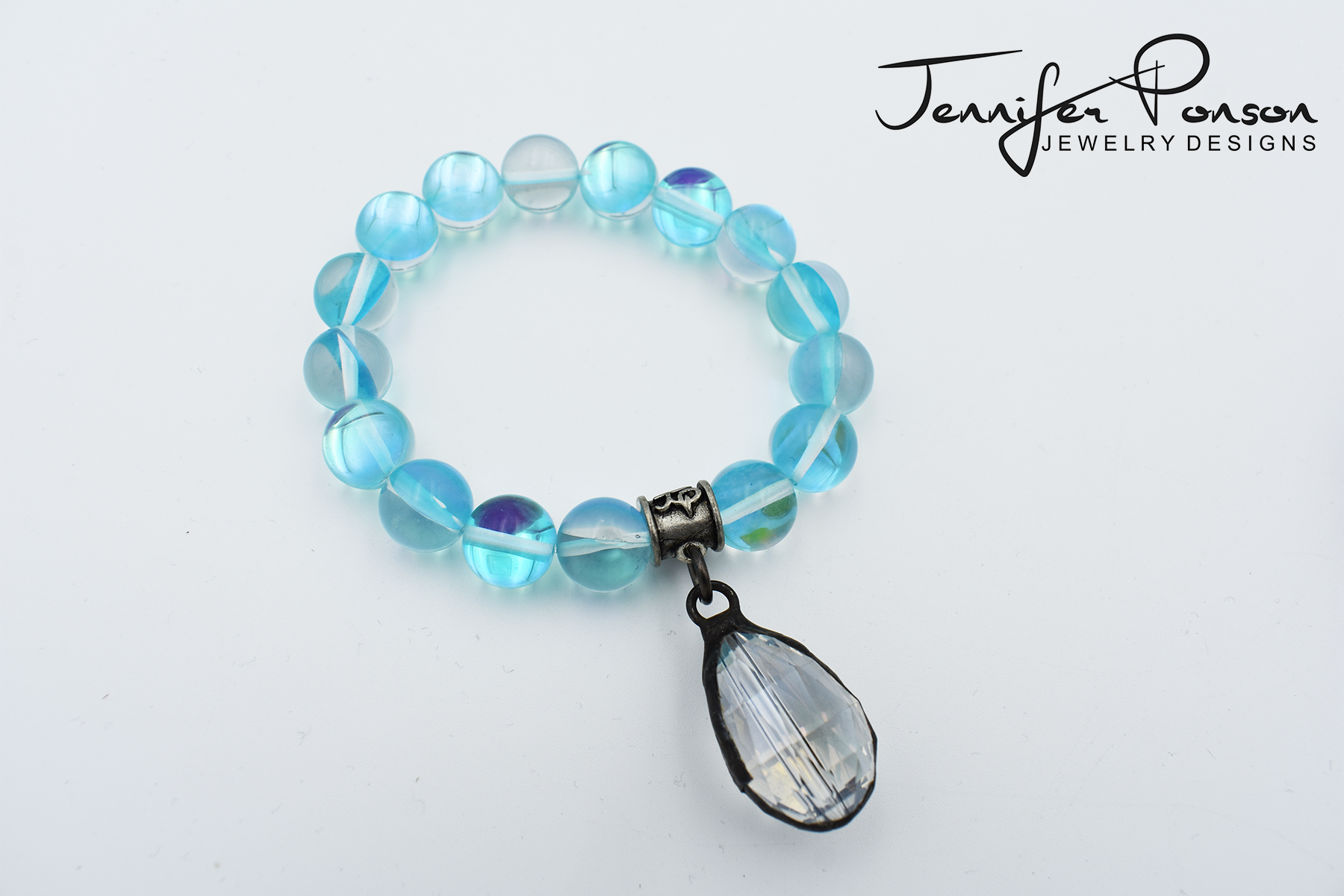 12mm Mermaid Glass Bracelet with Crystal Drop