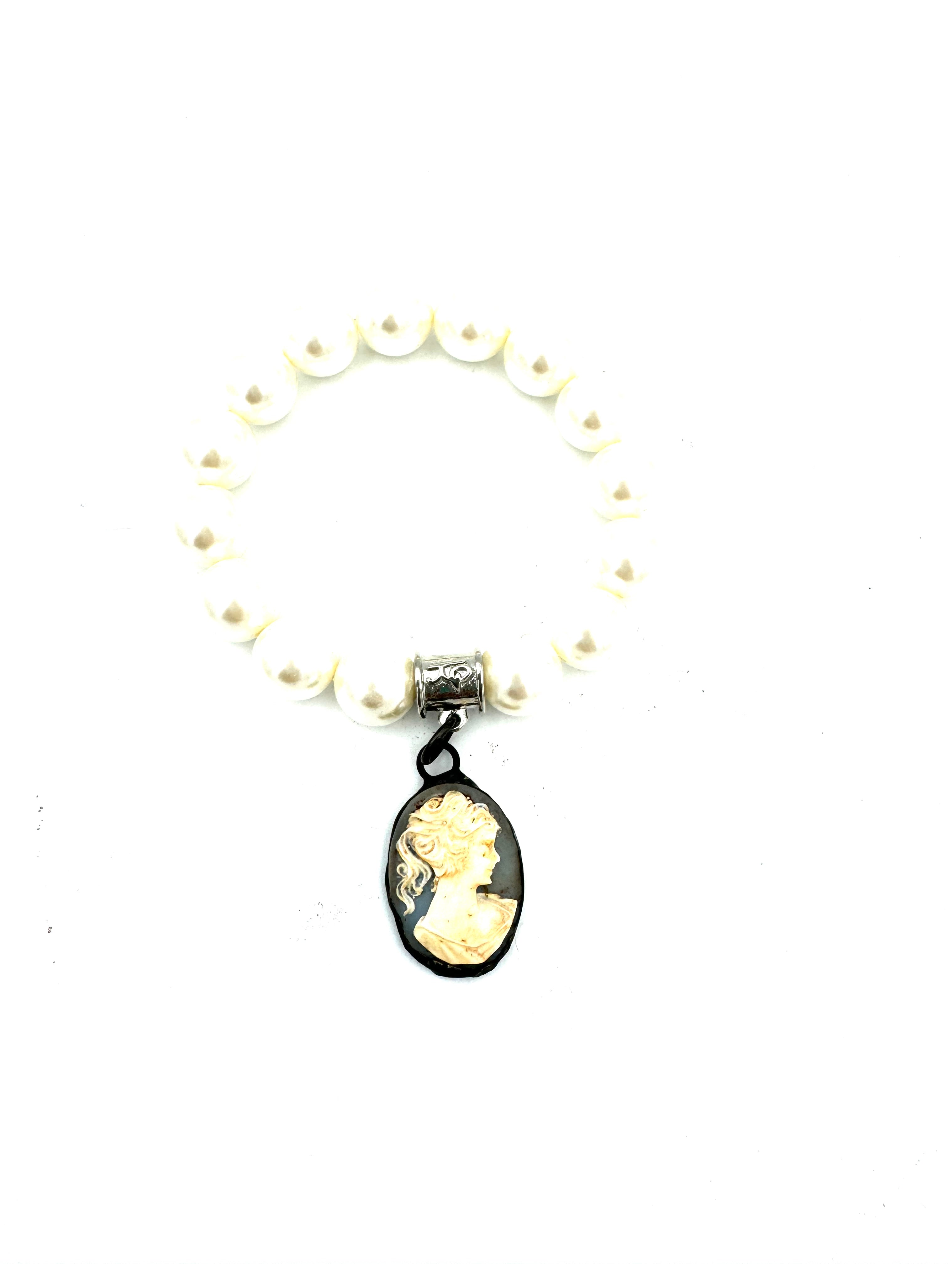 Pearl Bracelet with Antique Cameo Pendant