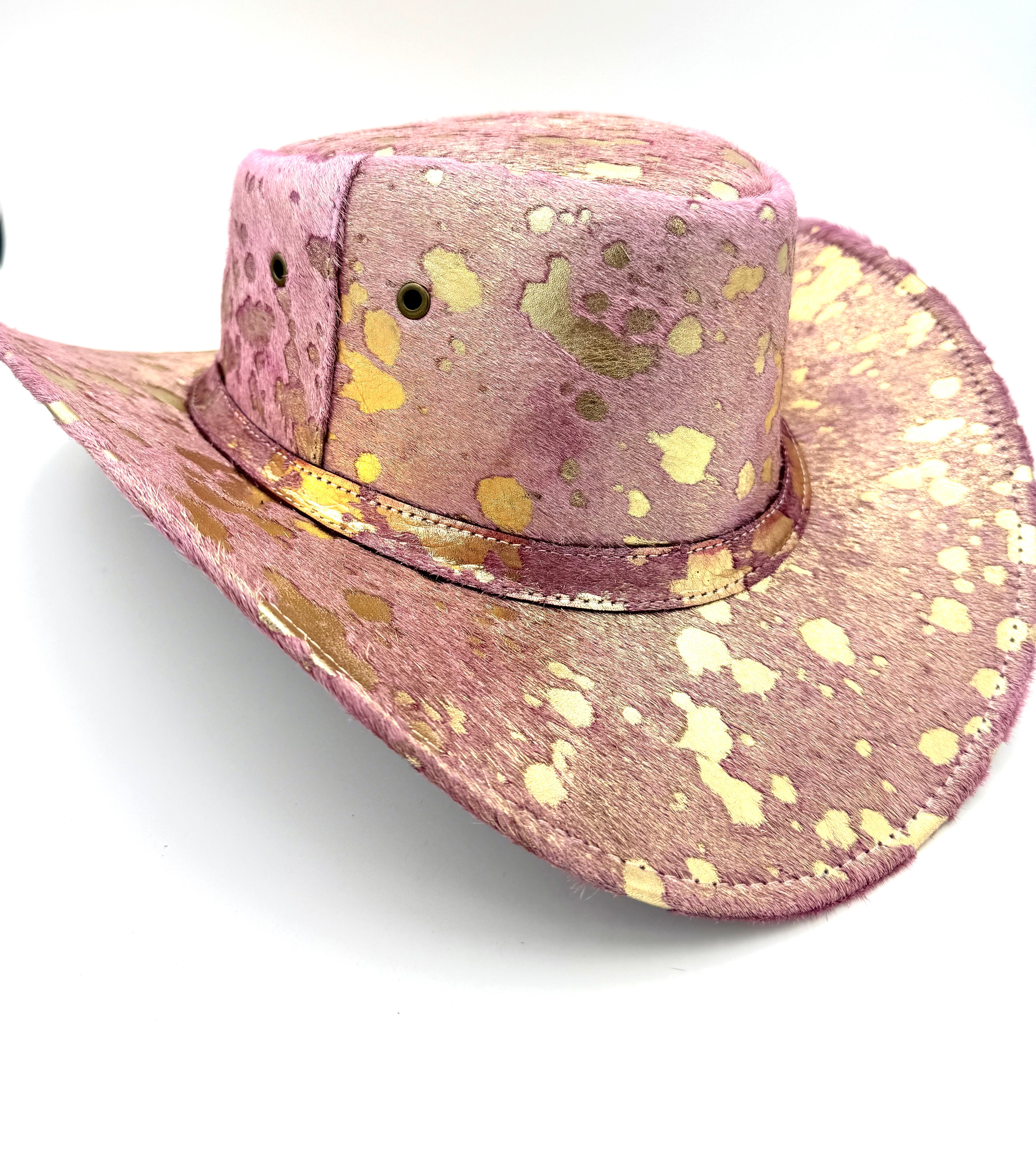 Raspberry and Gold Metallic Cowhide Western Hat